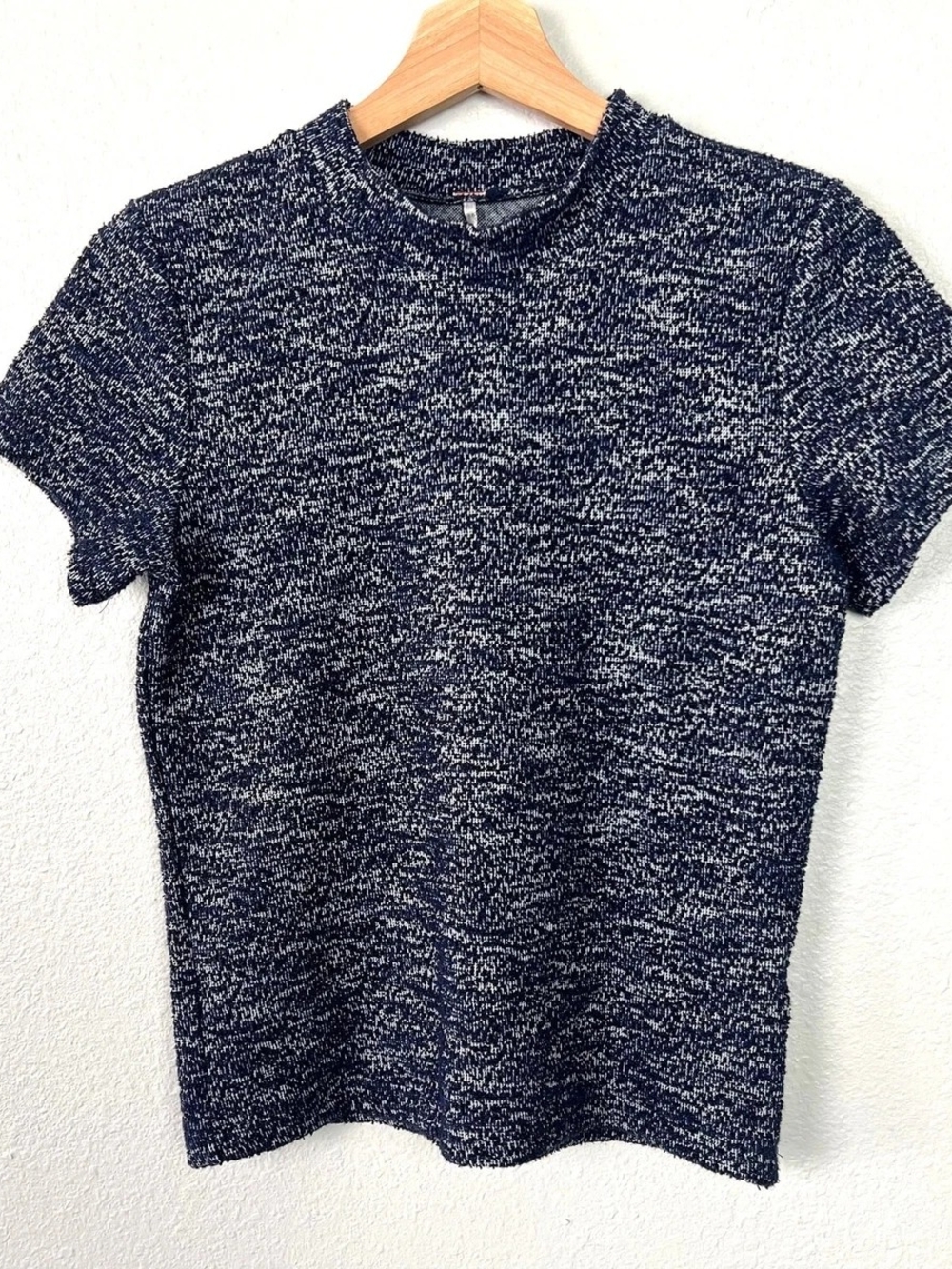 Free People Blue marled crop sweater tee short sleeve crewneck Grunge Indie